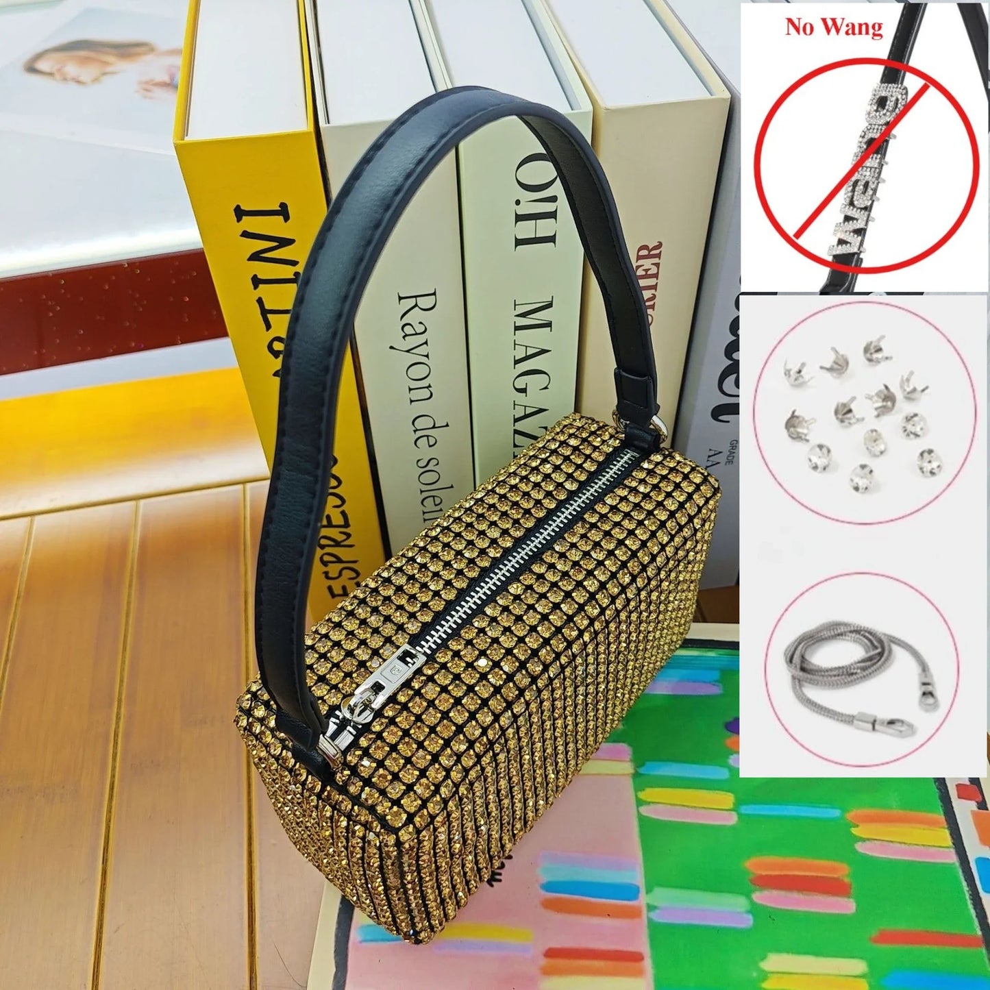 Super A Rhinestone Light Luxury Bag | Women's Summer High-End Texture Messenger & Portable Dinner Bag (Shiny Full Diamond Crossbody)