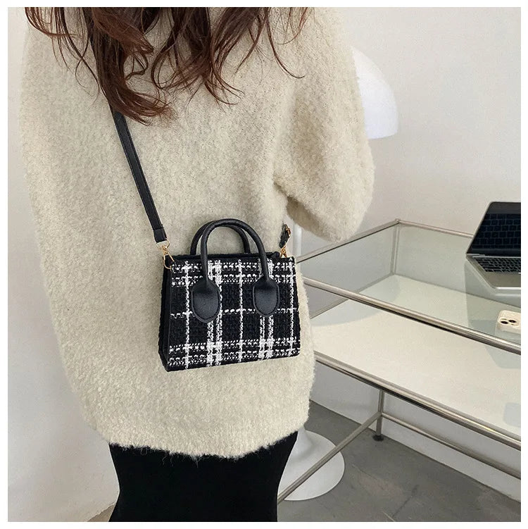 Women's Mini Handbag & Ladies Pouch | Fashion Check Pattern Shoulder Bag & Crossbody Messenger Bag (Lightweight Simple Elegant Tote)