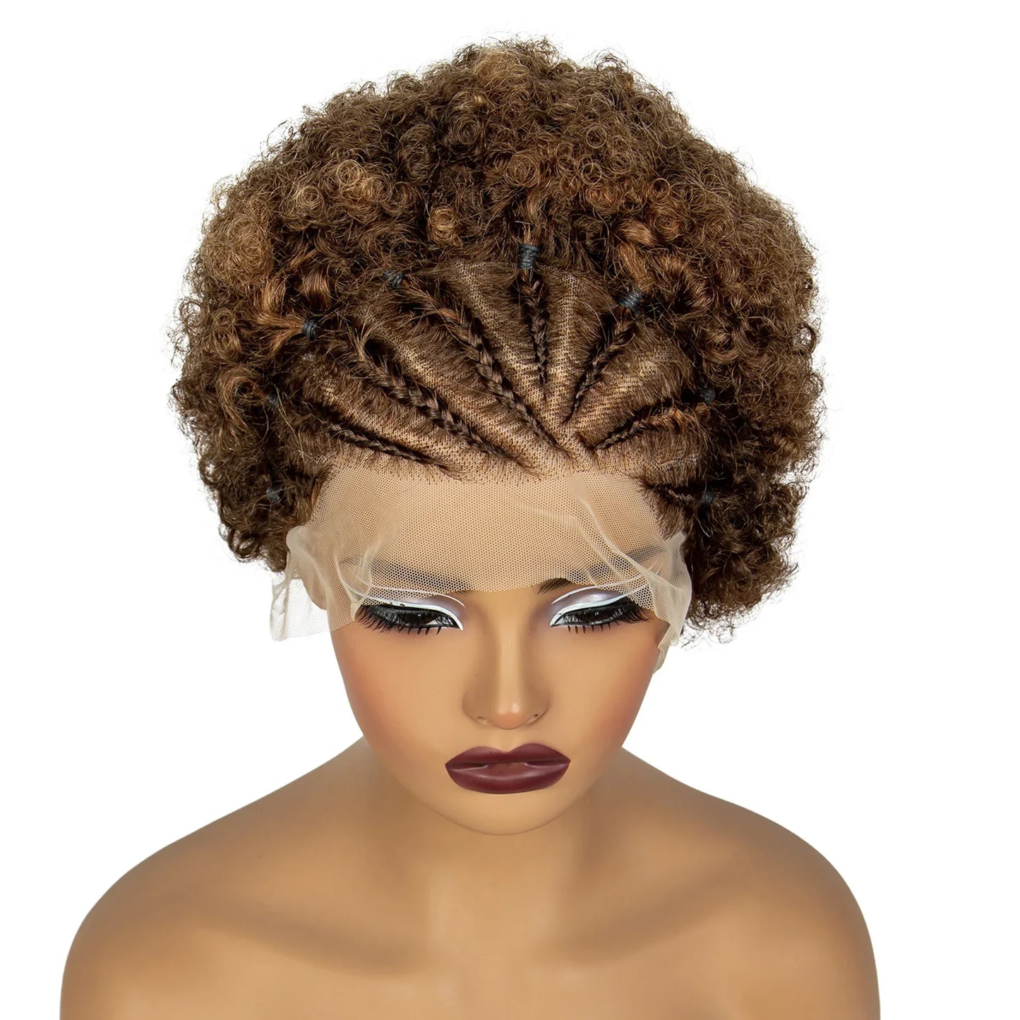 4-30 Color Synthetic Braided Wig | 13x4 Transparent Lace Front Short Afro Kinky Curly Knotless Braids