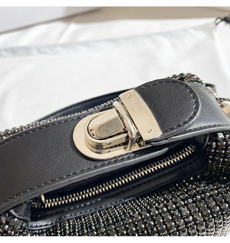 Luxury Designer Brand Silver Clutch Purse | Women's Evening Banquet Bag & Crystal Rhinestone Shoulder Bag (Fashion Handbags)