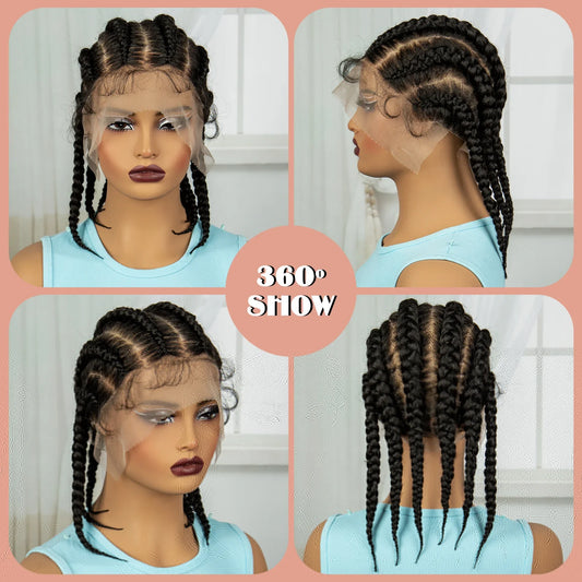 14" Short Knotless Cornrow Braids Wig | Transparent Full Lace Bob
