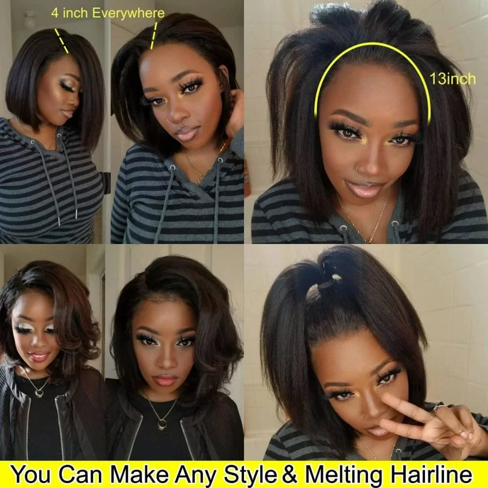 12A Kinky Straight Bob Wig | Lace Front & Closure Wig | Brazilian Remy Hair | Natural Black