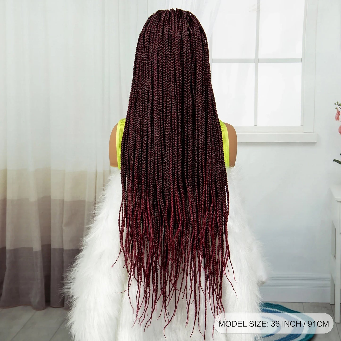 36" Burgundy Knotless Box Braids Wig | 9x6 Lace Front | Baby Hair
