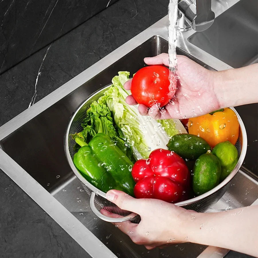 Kitchen Colander Fruit Wash Strainer Stainless Steel Strainer Basket Vegetable Washing Colander
