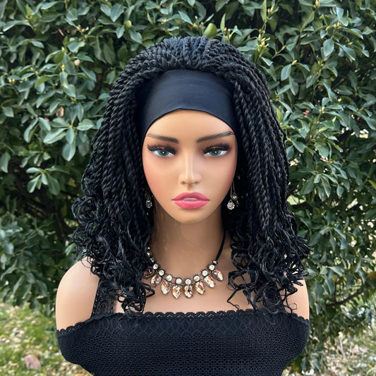 12" Twist Braided Headband Wig | Short Crochet Box Braids | Synthetic Wig for Black Women