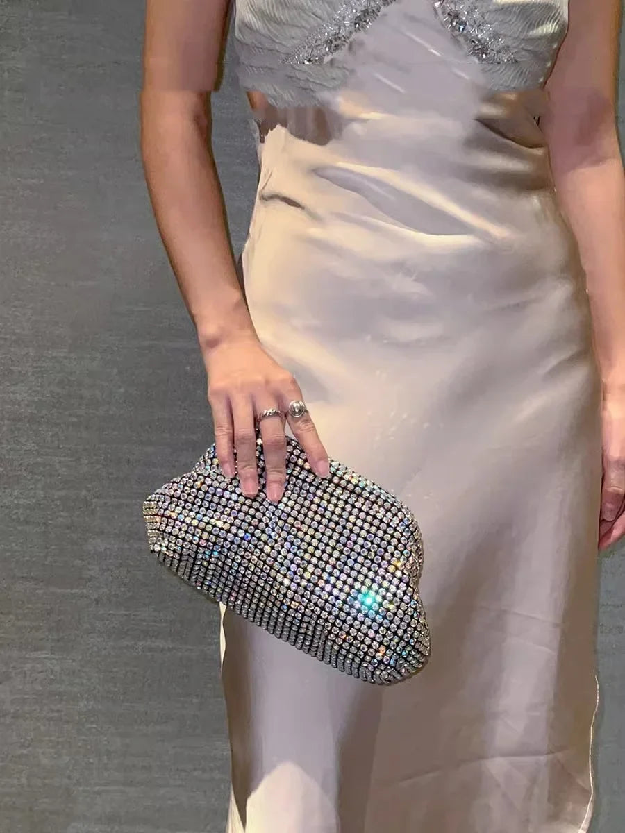 Luxury Glitter Cloud Bag Women's Handbag | Crystal Shiny Rhinestones Diamond Evening Bag (Wedding Party Clutch Purse Shoulder Bag)