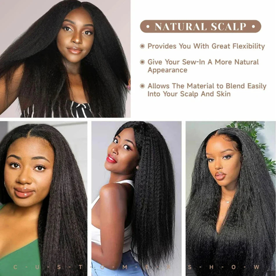 13x4 Glueless Kinky Straight Long Human Hair Wig | Brazilian Virgin Hair | Pre-Plucked | With Baby Hair