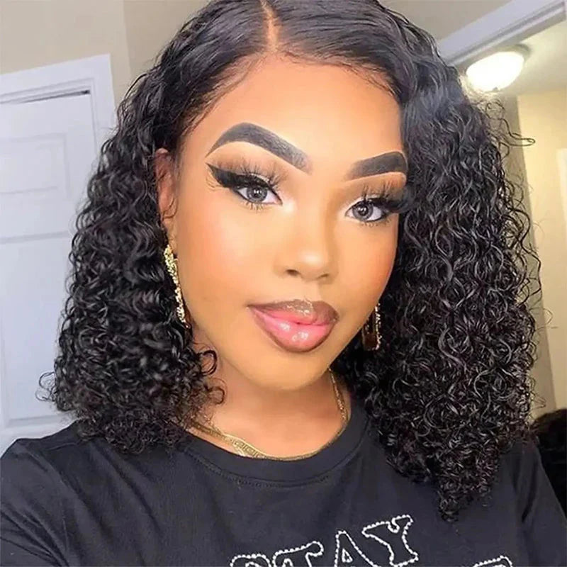 12" Deep Wave Bob Wig | 4x4 Lace Closure Wig | Glueless Virgin Brazilian Human Hair