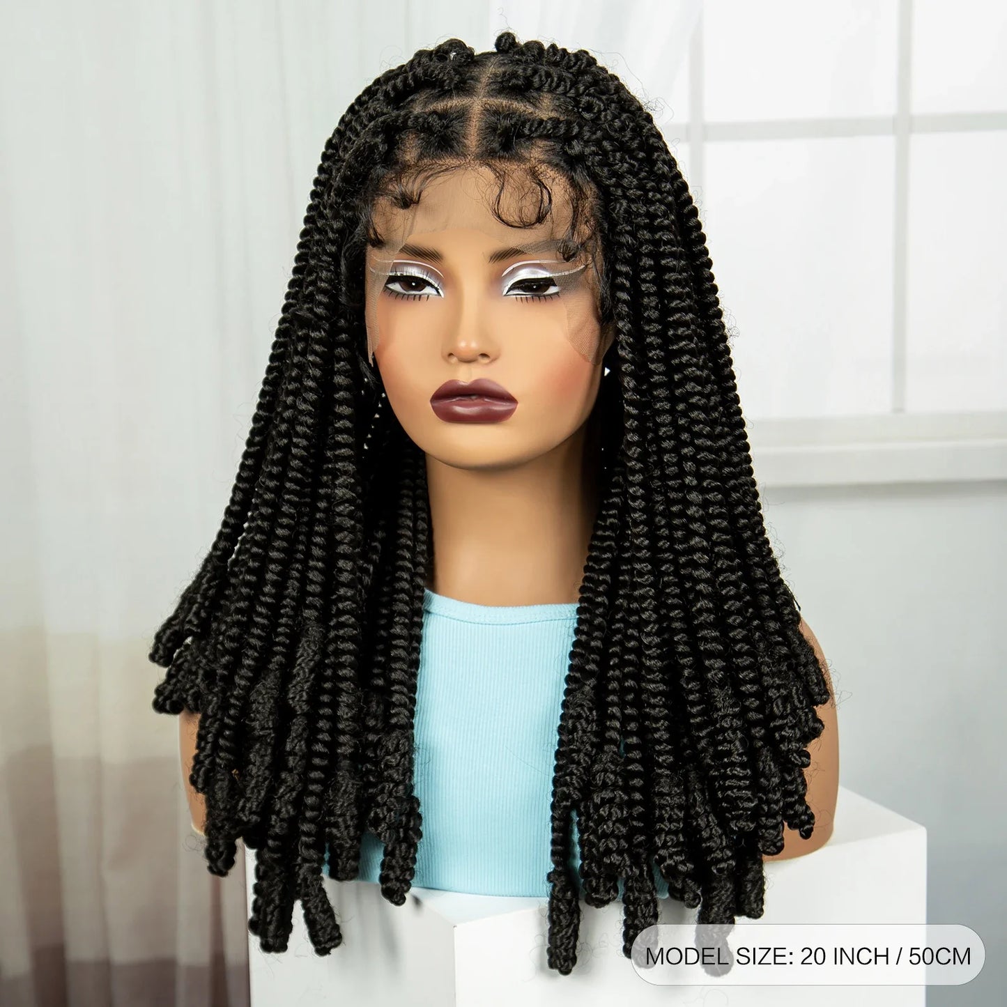 20" Knotless Box Twist Braids Wig | Full Lace | Baby Hair