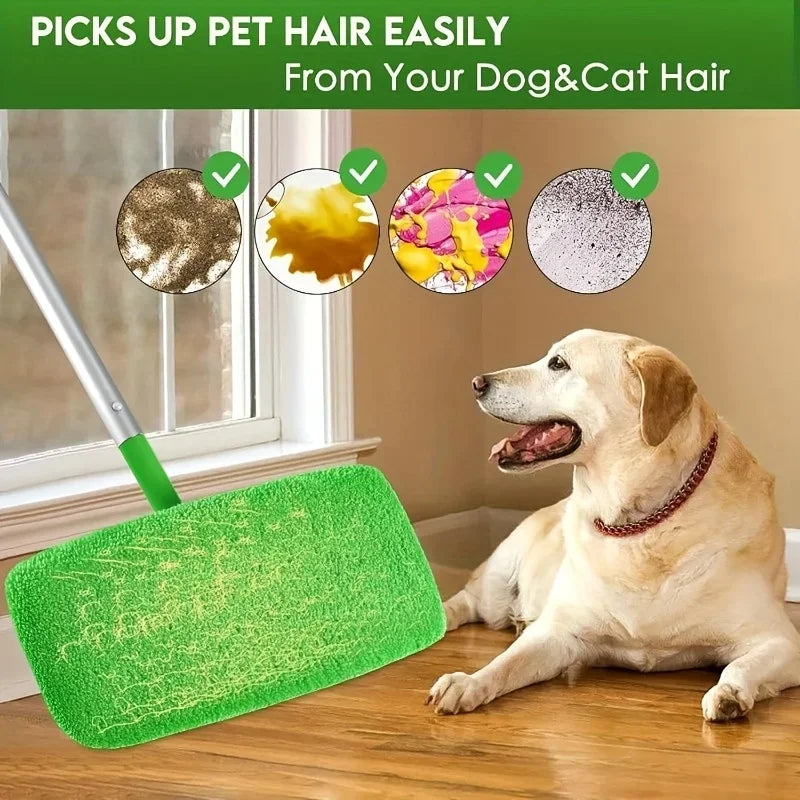 2 colors optional. 4 high-quality reusable mop pads: washable, durable, for dry & wet use, highly absorbent.