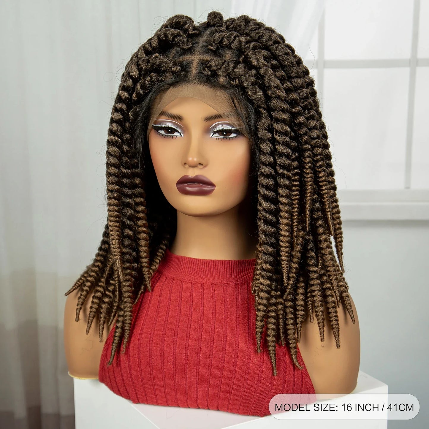 16" Knotless Box Twist Braids Wig | Full Lace | Baby Hair