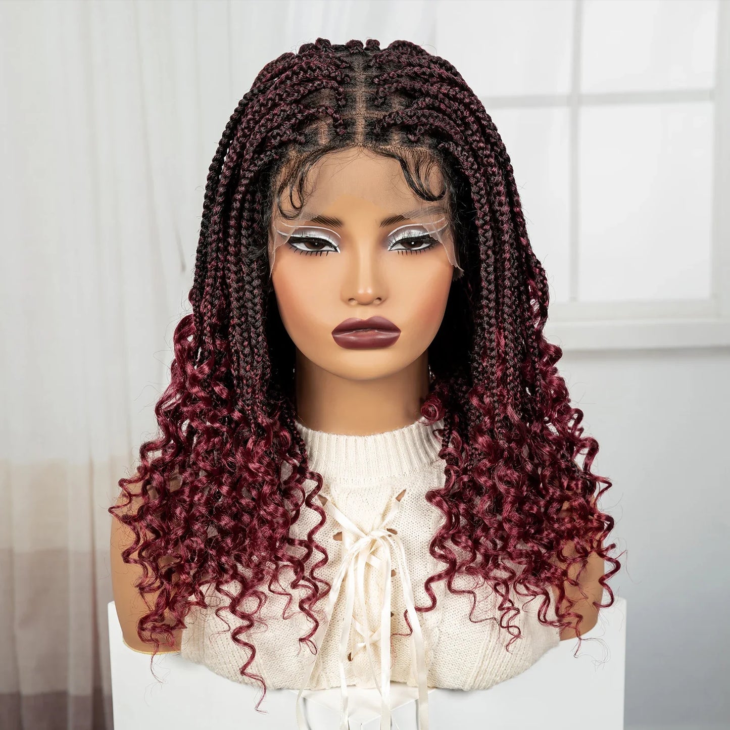 Curly Ends Knotless Braids Bob Wig | Boho Style | Full Lace | Natural Look