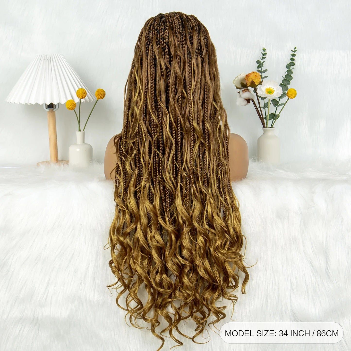 KIMA Twisted Boho Braided Wigs Curly Dreadlocks Full Lace Knotless Synthetic Box Braids Wig  Curly Wigs for Black Women