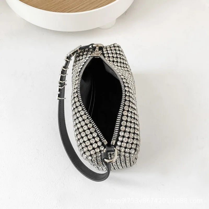 Super A Rhinestone Light Luxury Bag | Women's Summer High-End Texture Messenger & Portable Dinner Bag (Shiny Full Diamond Crossbody)