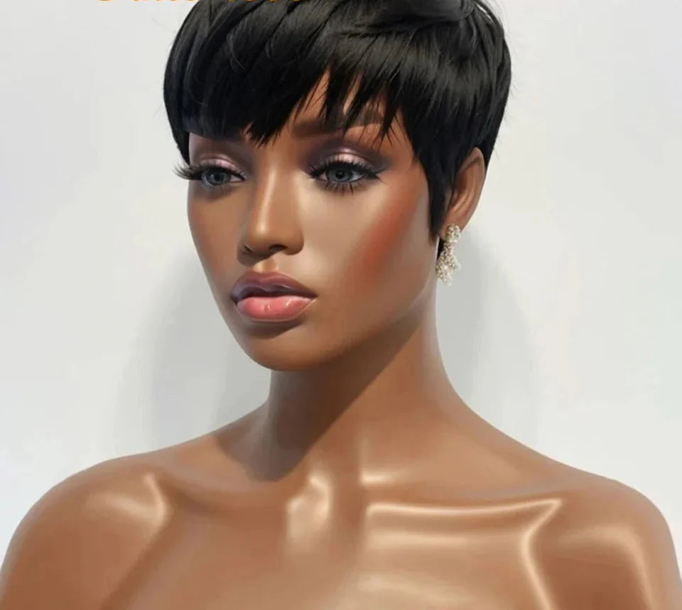 99J Burgundy Red Straight Bob Pixie Human Hair Wig with Bangs | Brazilian Remy Hair for Women