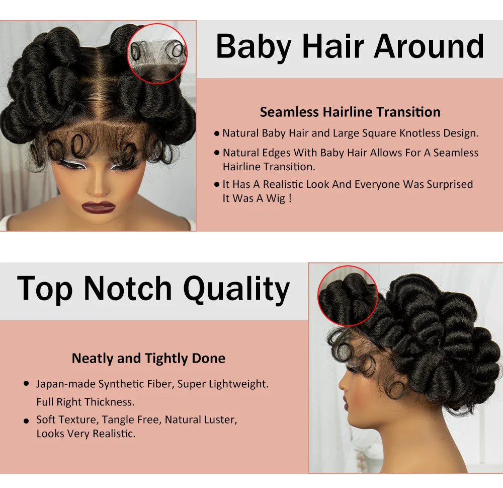 Short Cute Burgundy Bantu Knotless Braids Wig | Full Lace Handmade