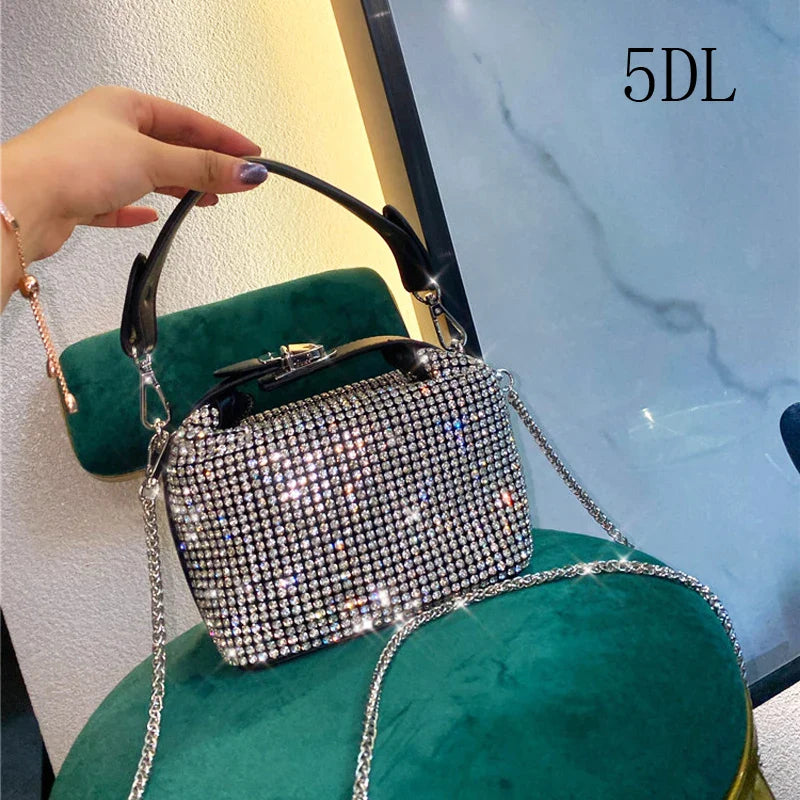 Luxury Designer Brand Silver Clutch Purse | Women's Evening Banquet Bag & Crystal Rhinestone Shoulder Bag (Fashion Handbags)