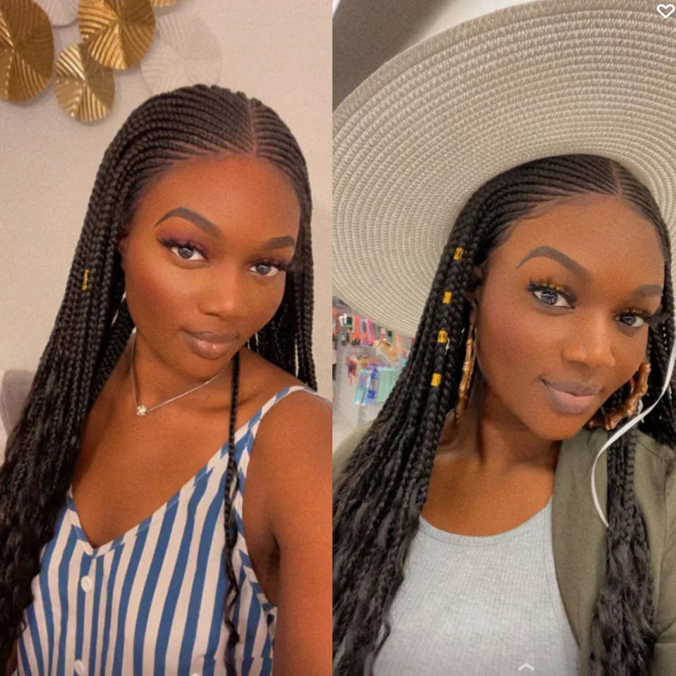 28" Knotless Box Braids Wig | Long | Lace Front | With Baby Hair | Afro Brazilian Style