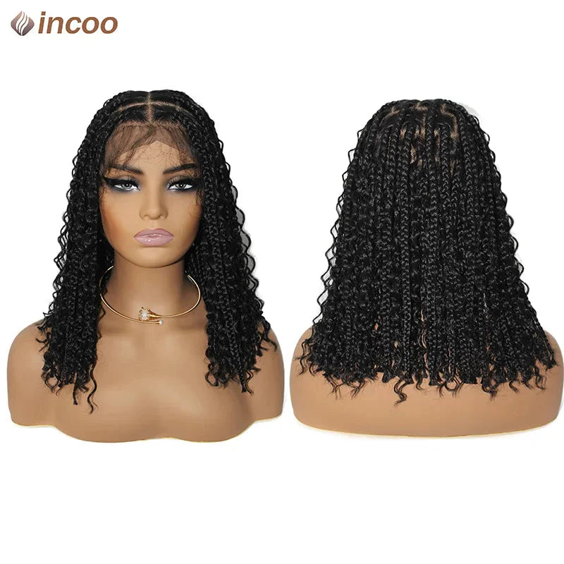 12" Boho Box Braid Lace Front Wig | Knotless | Curly Ends | Pre-Plucked | Synthetic Summer Wig