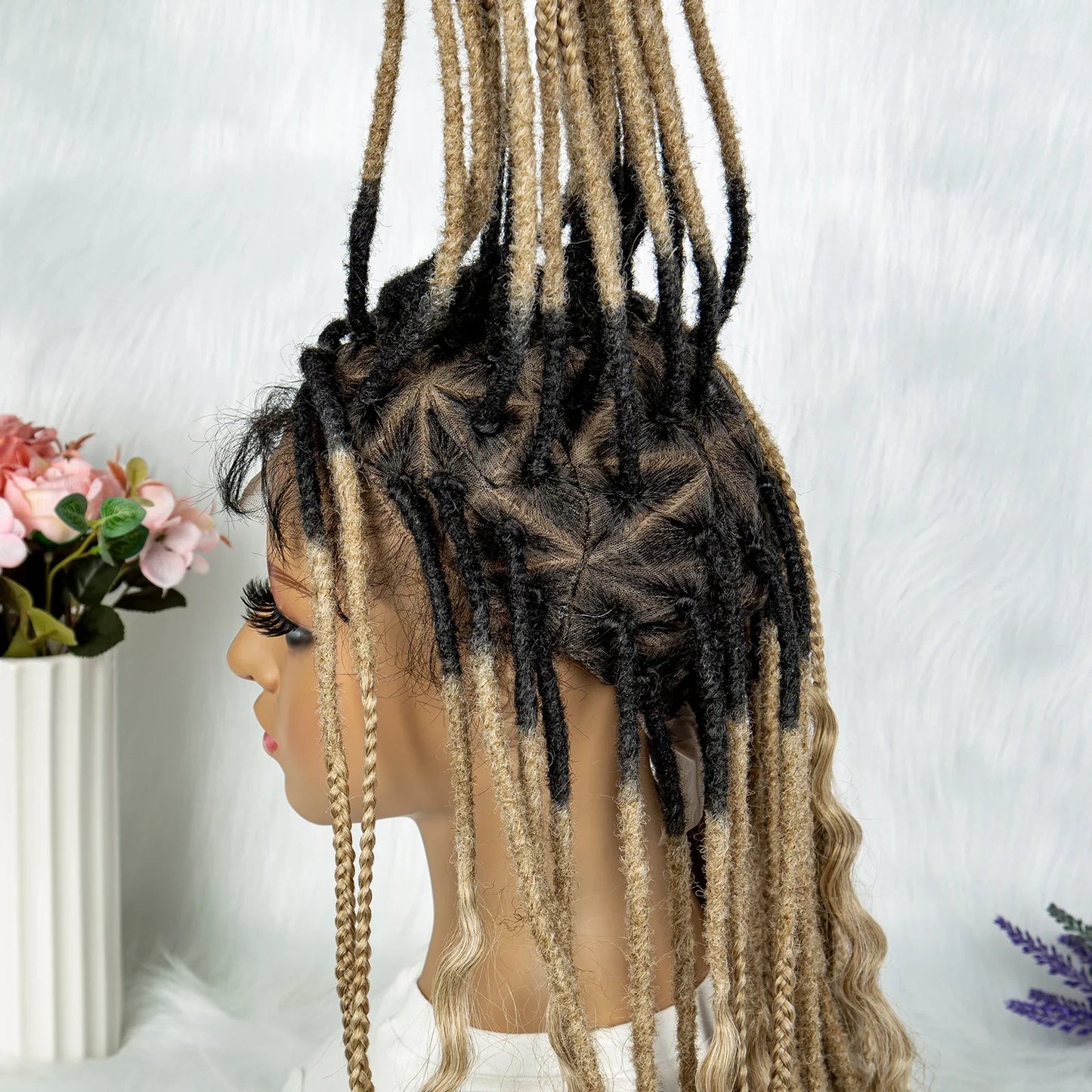 Curly End Dreadlocks Box Braids Wig | Full Lace Pre-Plucked