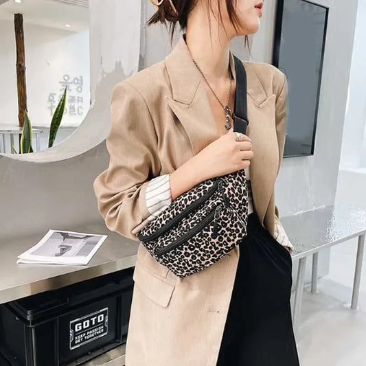 Fashion Women's Flannel Fanny Pack | Wild Leopard Pattern Waist Bag & Bum Hip Bag (Casual Chest Bag Money Phone Pouch)
