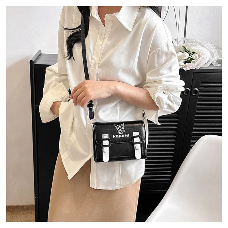 Sanrio Kawaii Hello Kitty My Melody Kuromi Cinnamoroll Square Shoulder Bags | PU Cartoon Fashion Simple Satchel Crossbody Bag (Gift)