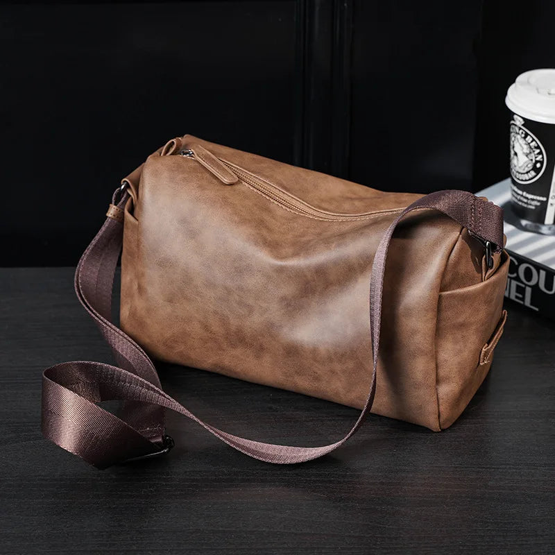 Soft Leather Men's Crossbody Bag | Shoulder Messenger Bag & Casual Simple Design Solid Sling Shoulder Bag Pack