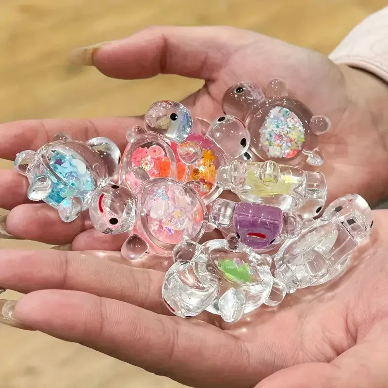 Cute Luminous Glitter Turtle Statue Charms for DIY Keychains Living Room Decor, Indoor & Outdoor Use