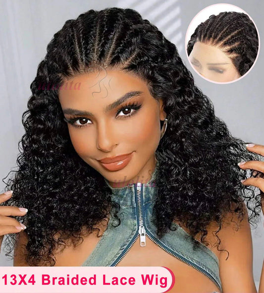 13x4 Human Hair Deep Curl Locs Wig | Knotless Braided Bob | 210 Density | Remy Mongolian Hair