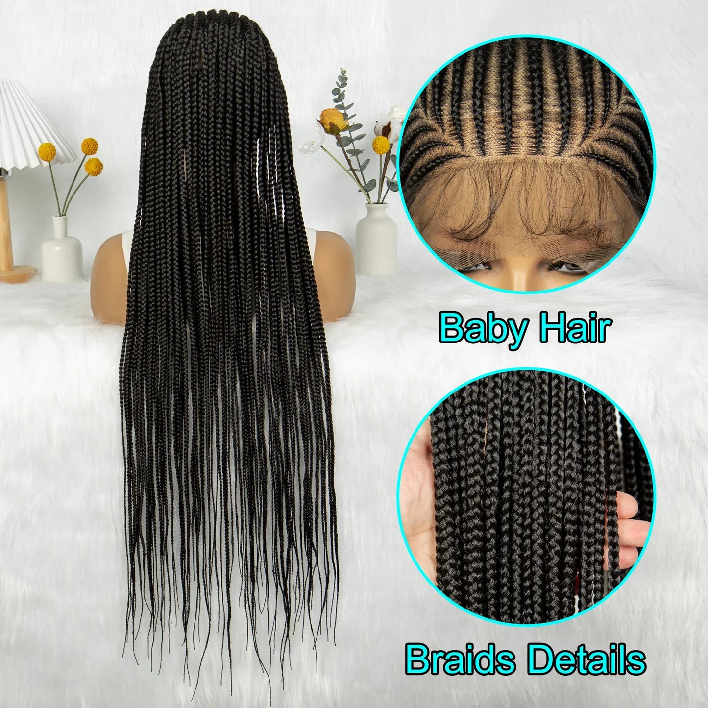 HD Transparent Full Lace Knotless Box Braids Wig | Cornrows Accent