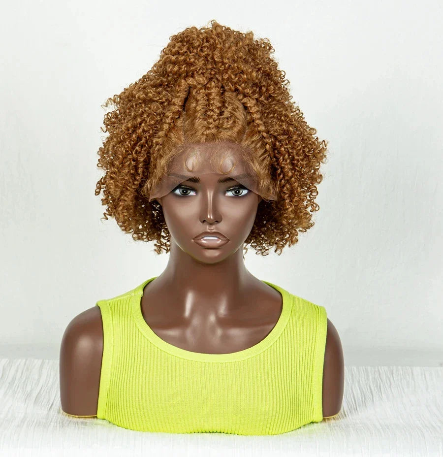 Short Afro Curly Knotless Braids Wig | Lace Front | Baby Hair