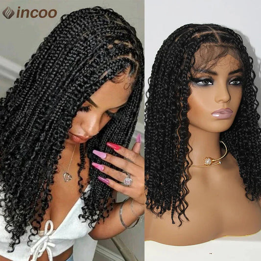 12" Boho Box Braid Lace Front Wig | Knotless | Curly Ends | Pre-Plucked | Synthetic Summer Wig