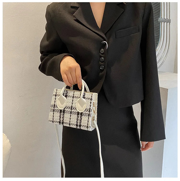 Women's Mini Handbag & Ladies Pouch | Fashion Check Pattern Shoulder Bag & Crossbody Messenger Bag (Lightweight Simple Elegant Tote)