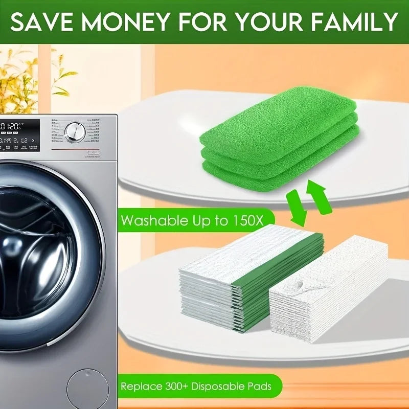 2 colors optional. 4 high-quality reusable mop pads: washable, durable, for dry & wet use, highly absorbent.