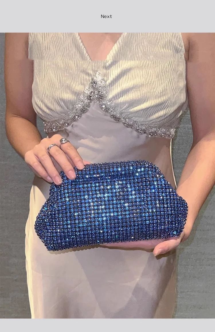 Luxury Glitter Cloud Bag Women's Handbag | Crystal Shiny Rhinestones Diamond Evening Bag (Wedding Party Clutch Purse Shoulder Bag)