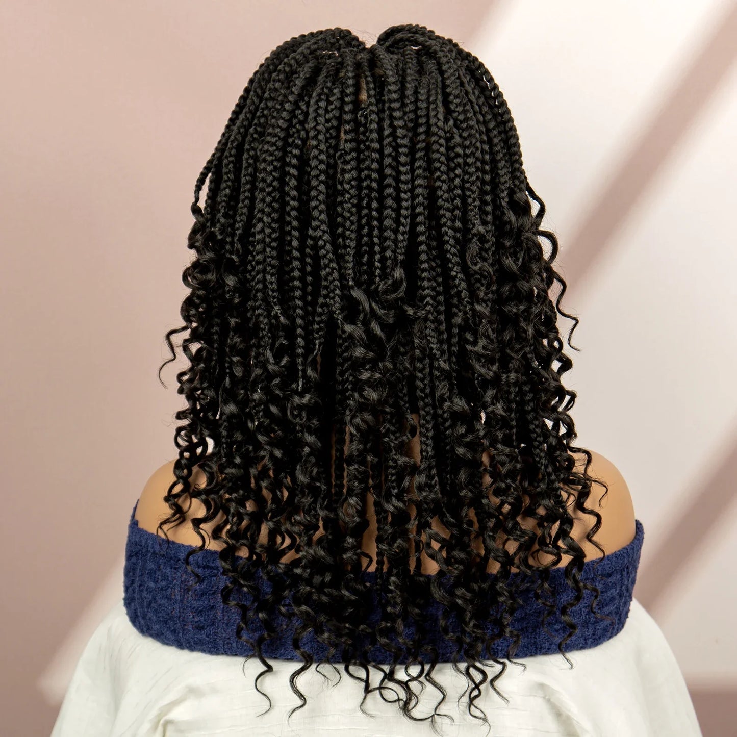 Short Bob Boho Knotless Box Braids Wig | 360 Double Full Lace | Curly Ends