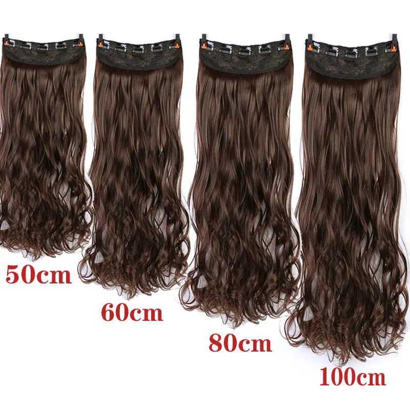 AOSI 40cm 50cm 60cm 80cm 100cm Long Wavy Hairstyles Synthetic 5 Clip In Hair Extension Heat Resistant Hairpieces Brown Black