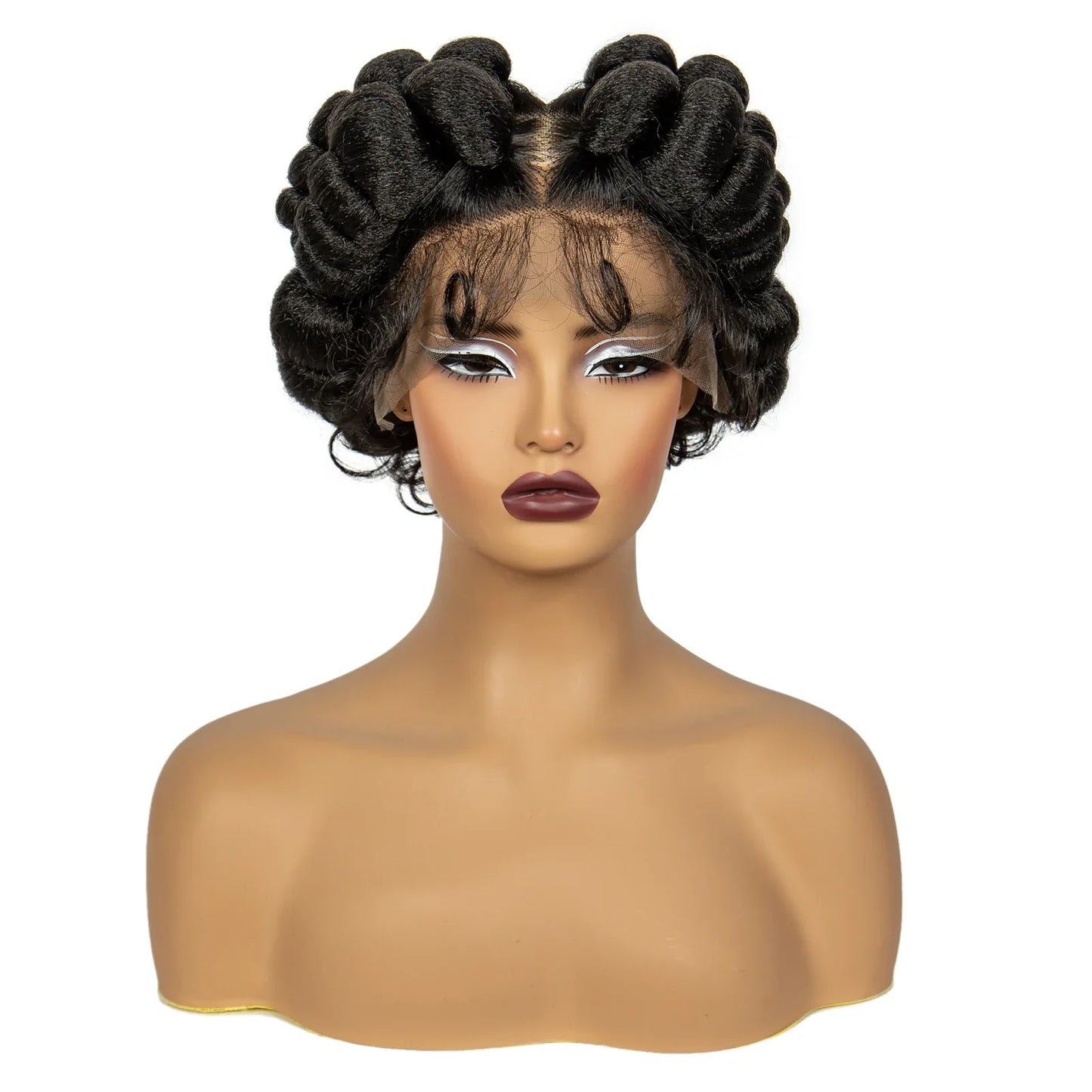 Short Cute Bantu Knotless Braids Wig | Transparent Full Lace | Handmade