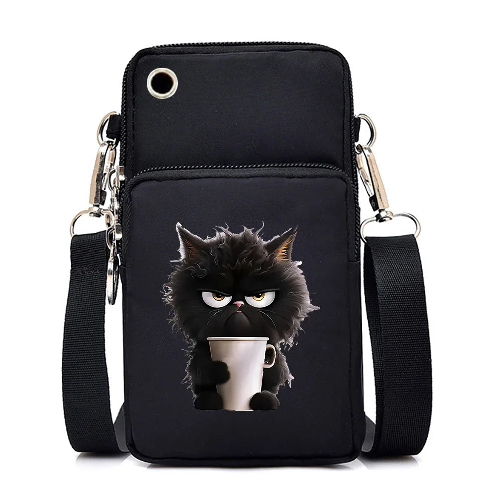 Women's Handbags Black Explosive Coffee Cat Messenger Bags | Female Cartoon Shoulder Bag Purse (Fashion Mobile Phone Crossbody Bags)