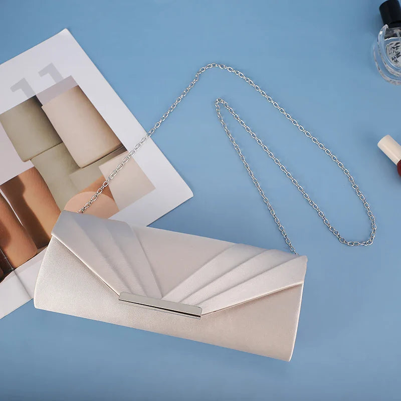 New Design Envelop Satin Evening Clutch Bag | Trade Luxury Shoulder Bags & Lady Party Purses for Wedding Dress Handbag
