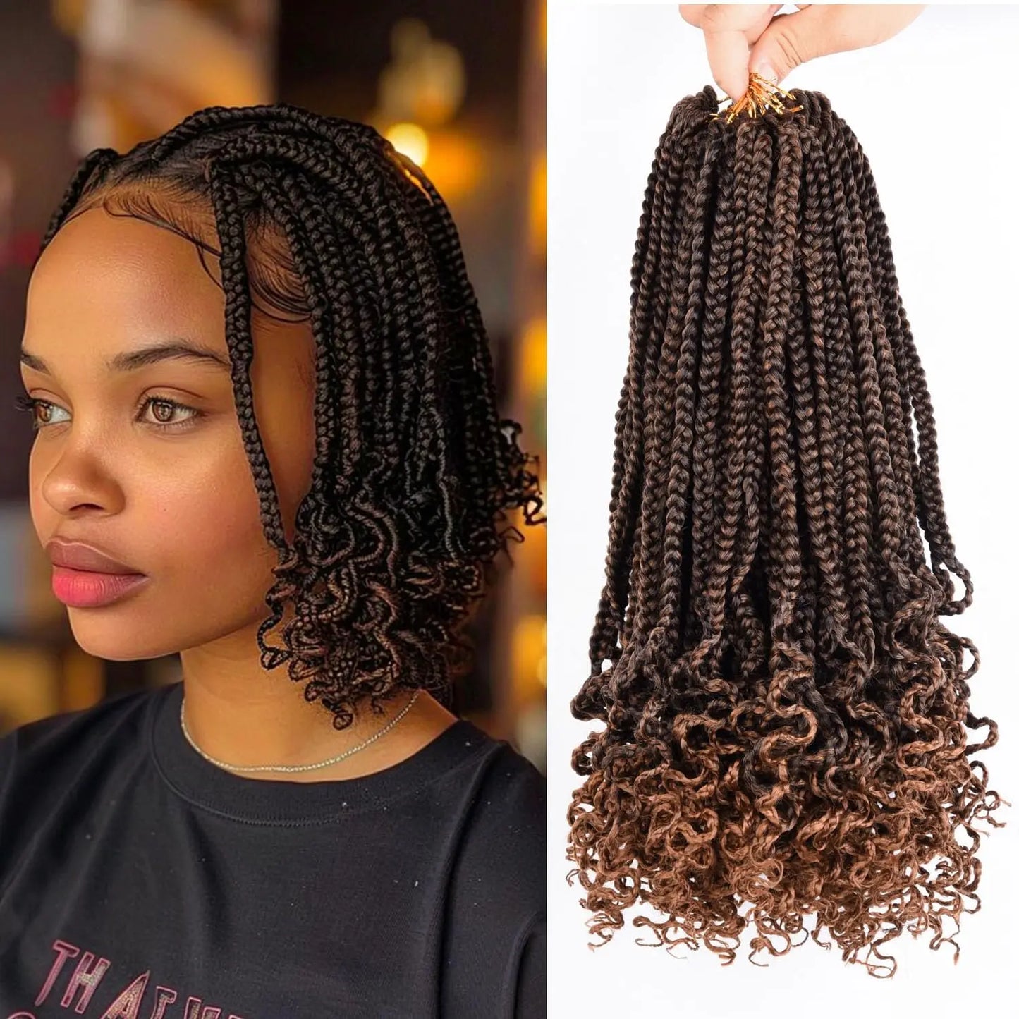 Pre-Looped Box Braids Crochet Hair with Curly Ends | 3X Soft Boho Braids