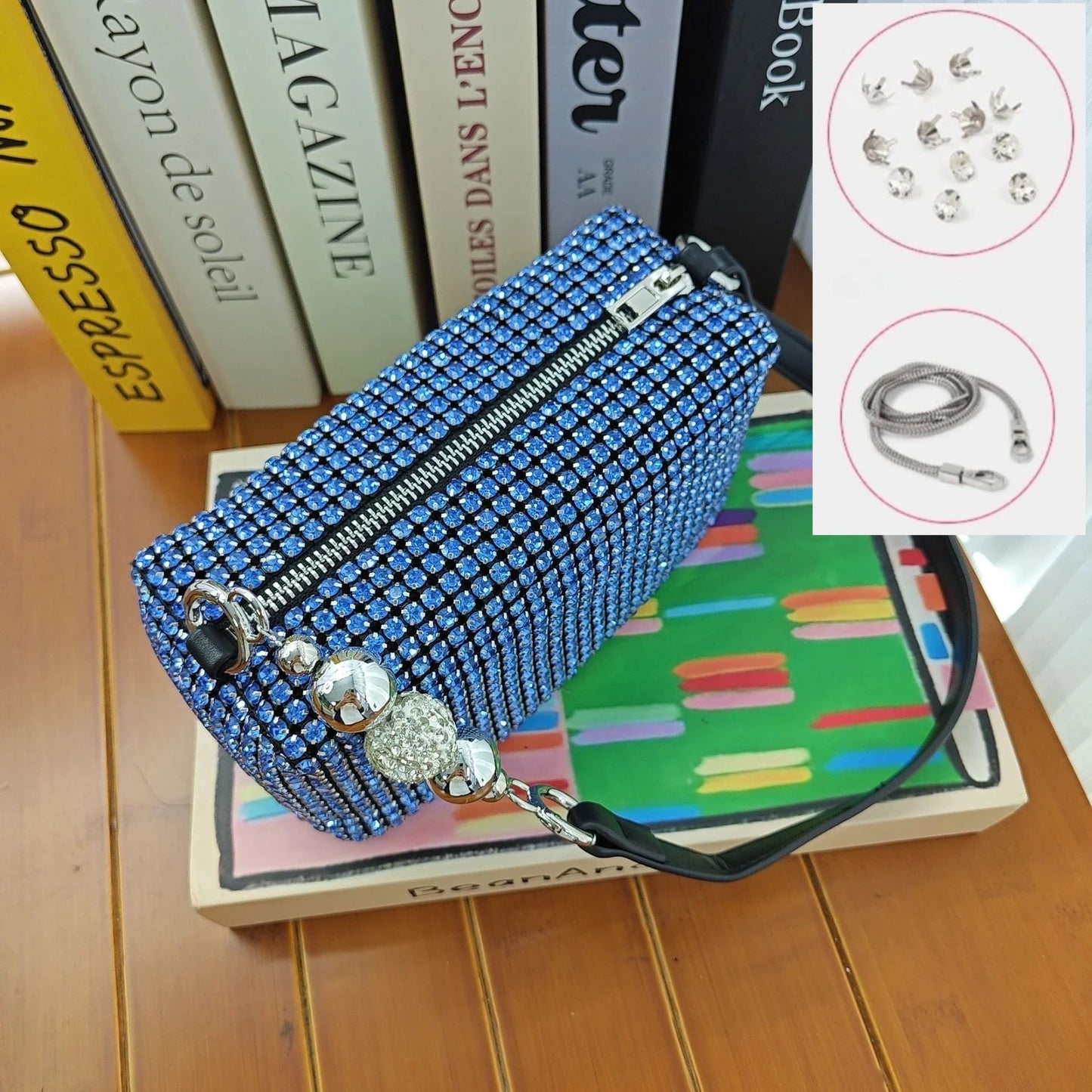 Super A Rhinestone Light Luxury Bag | Women's Summer High-End Texture Messenger & Portable Dinner Bag (Shiny Full Diamond Crossbody)