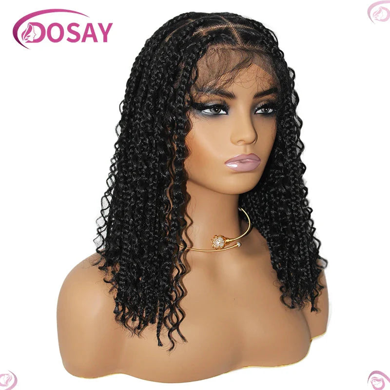 12" Curly Boho Braids Bob Wig | 360 Full Lace | Knotless Box Braids | Baby Hair