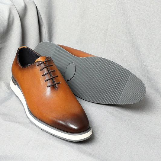 Men's Classic Whole Cut Oxford Shoes | Genuine Cowhide Leather Black & Brown Casual Sneakers (Breathable)