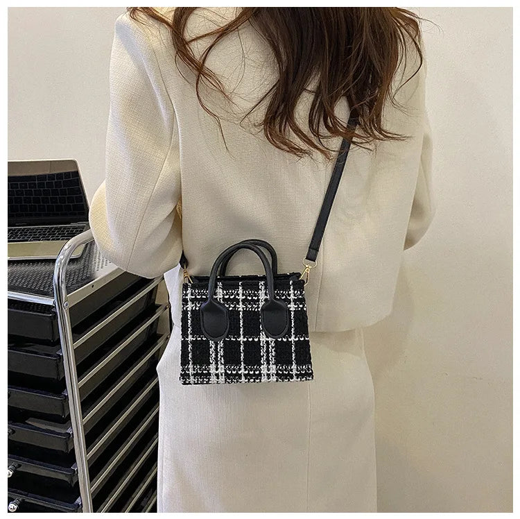 Women's Mini Handbag & Ladies Pouch | Fashion Check Pattern Shoulder Bag & Crossbody Messenger Bag (Lightweight Simple Elegant Tote)