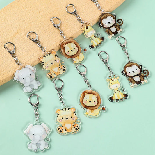 Jungle Animal Keychains Safari Animal Keychains Lion Giraffe Elephant Key Chains Animal Birthday Theme Decor Baby Shower Party