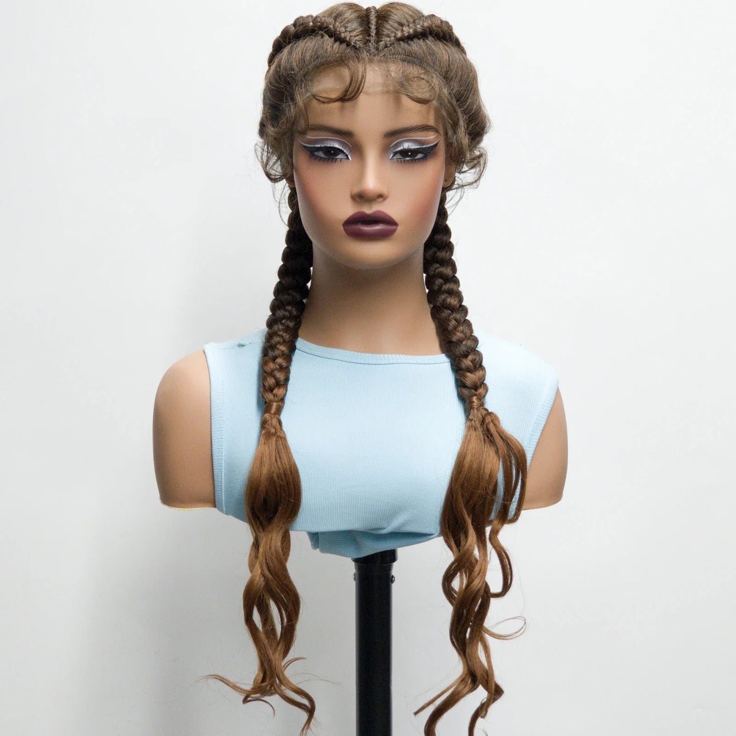 34" Twist Braids Wig | Curly Ends | Lace Front | Baby Hair | Natural Color