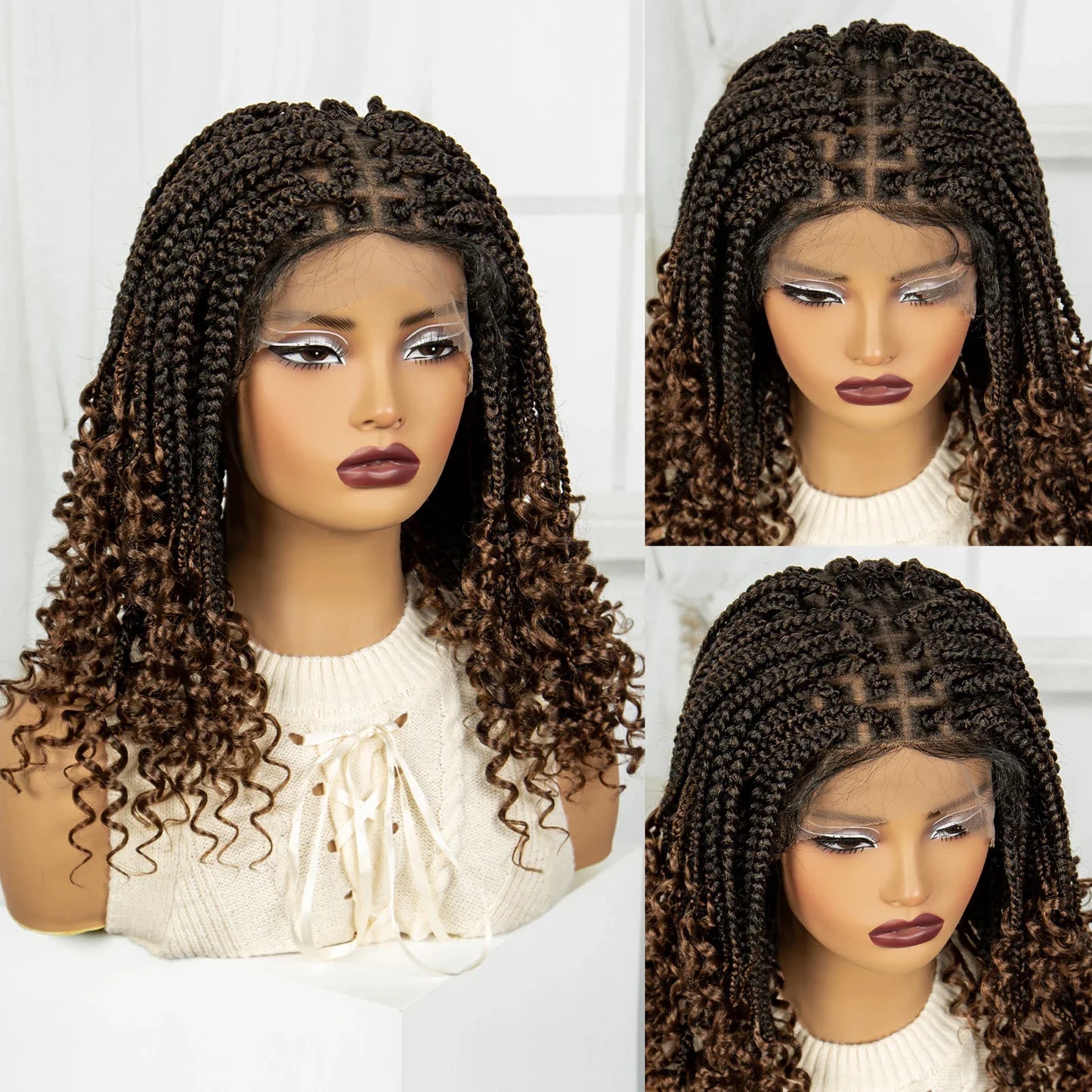 Curly Ends Knotless Braids Bob Wig | Boho Style | Full Lace | Natural Look