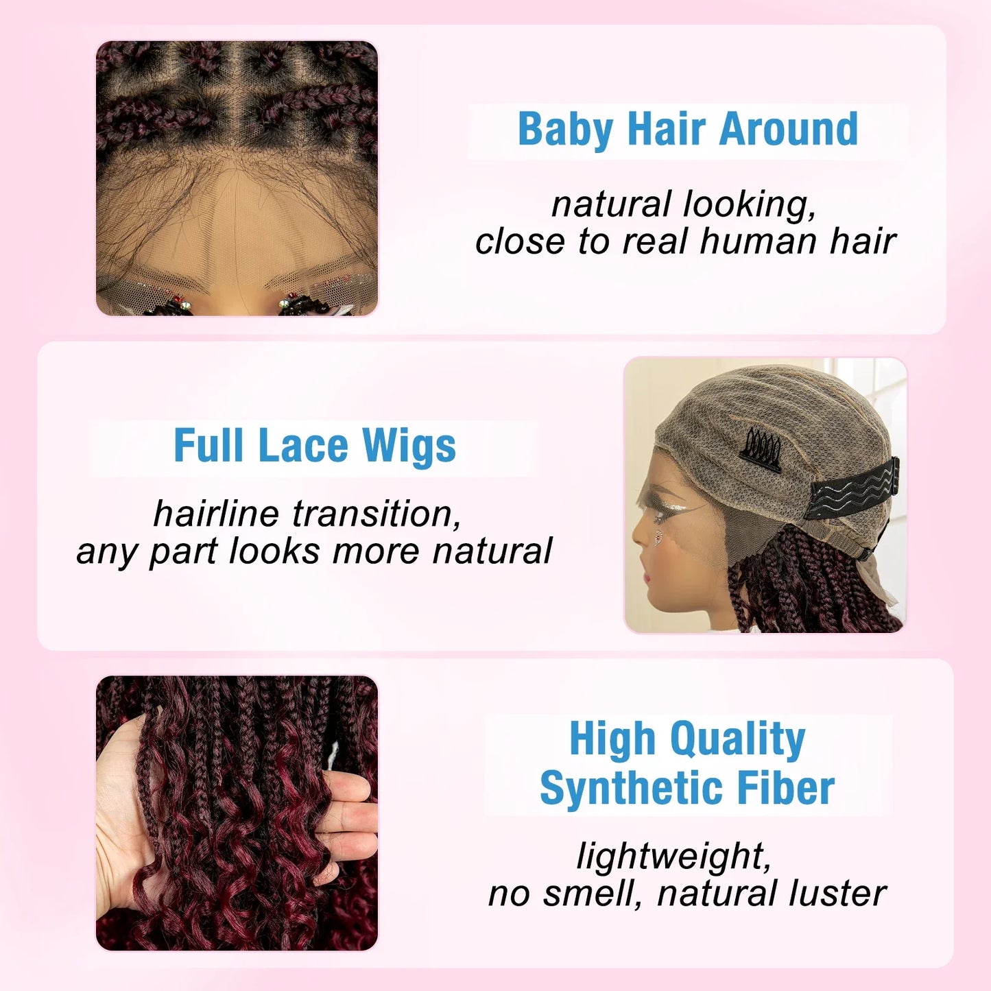 14" Burgundy Box Braids Wig | Full Lace | Kanekalon Fiber | Boho Braids | For Women