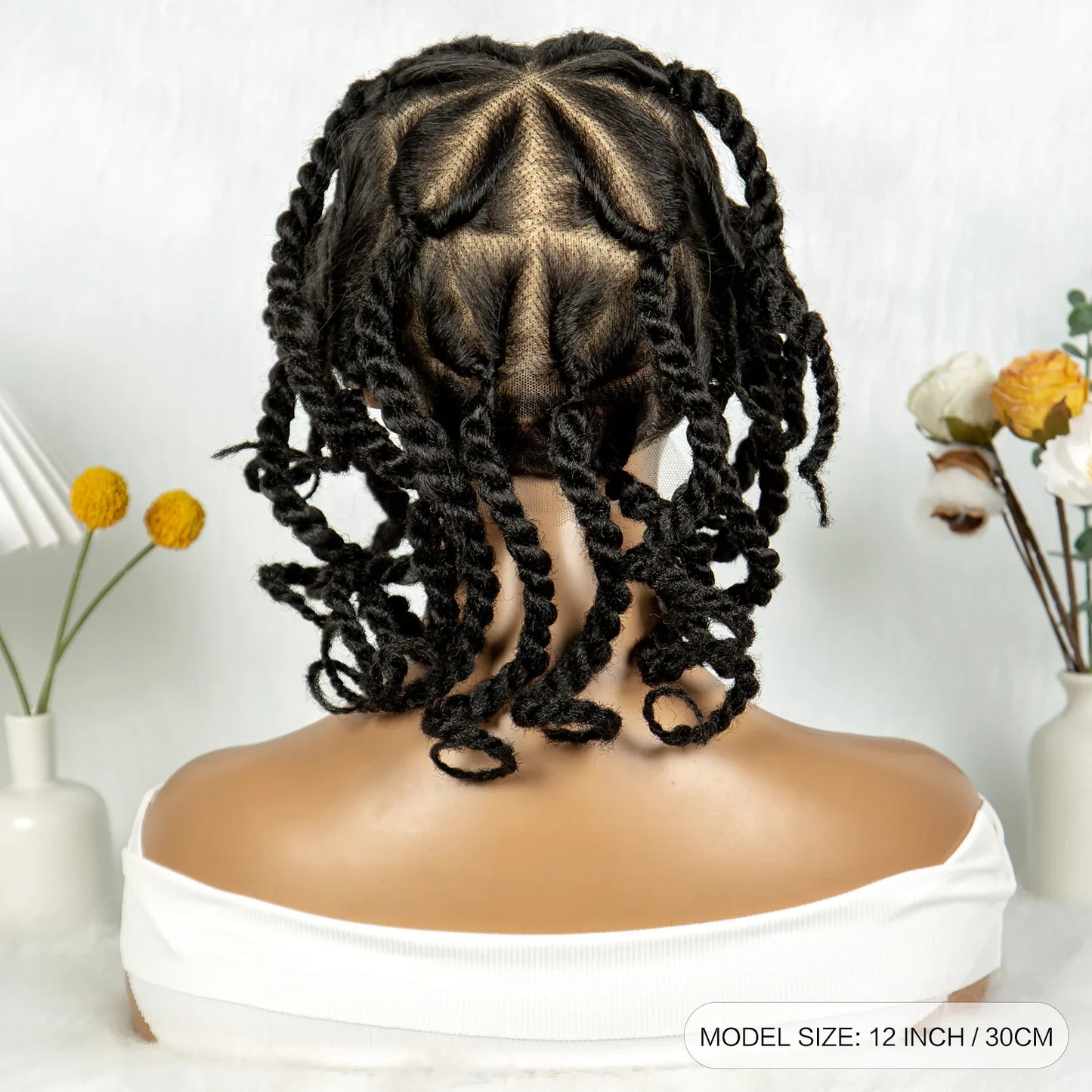 12" Short Box Braided Full Lace Wig | Crochet Braids | Baby Hair | Synthetic Braiding Wig